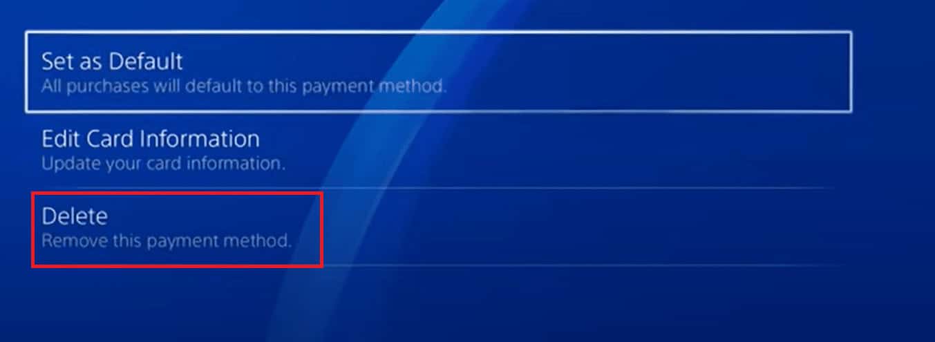 delete option for payment method on ps4. Fix WS-43709-3 Error Code on PS4