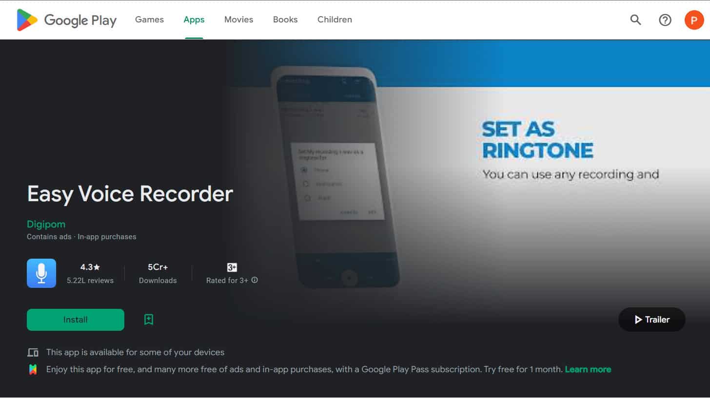 Easy Voice Recorder playstore 