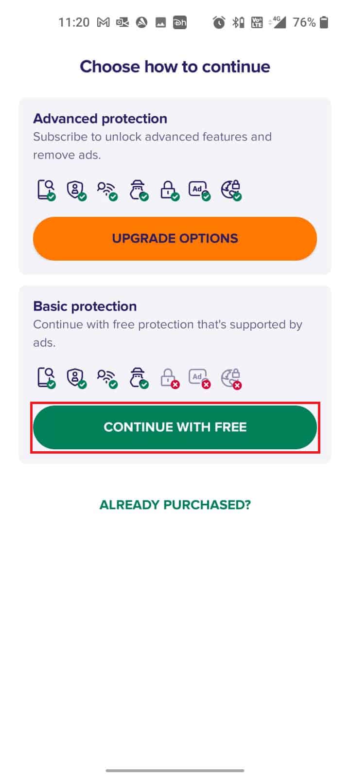 continue with free
