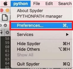 from the python drop-down menu, click on the Preferences... option