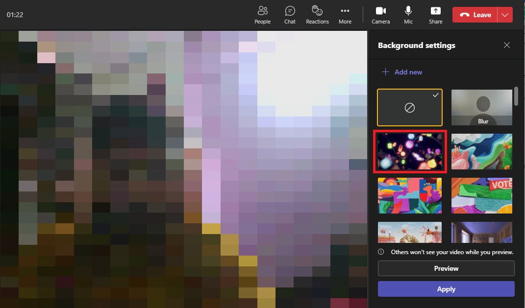 From the right-side panel, click on one of the available background images