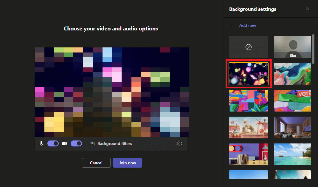 From the right-side panel, select one of the provided images | change background for Teams meeting