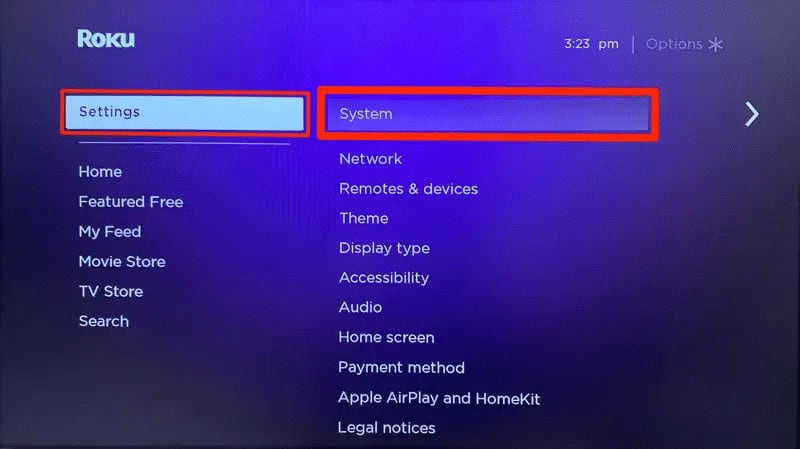 In the home screen. scroll and select Settings, followed by System.