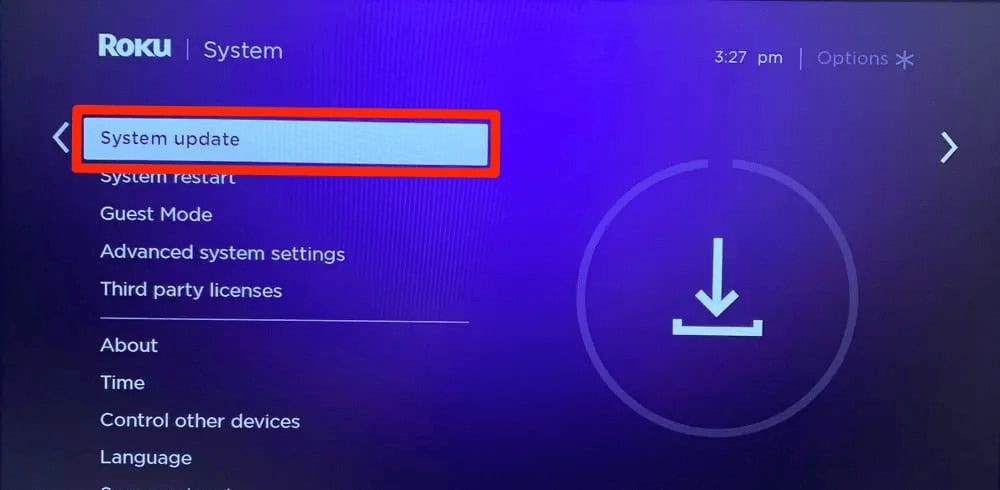 Go to System update roku tv