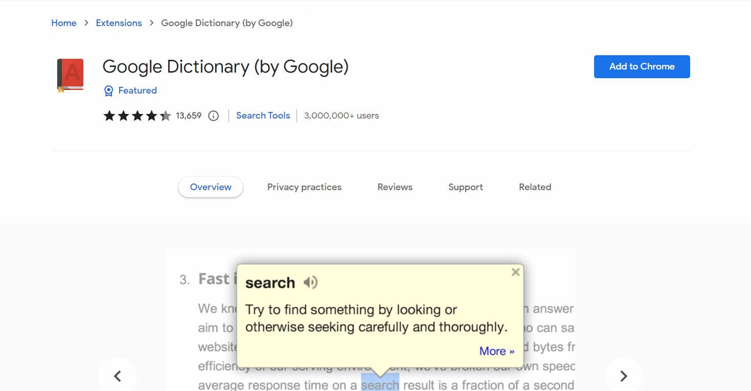 Google Dictionary | Best Chrome extensions for college students