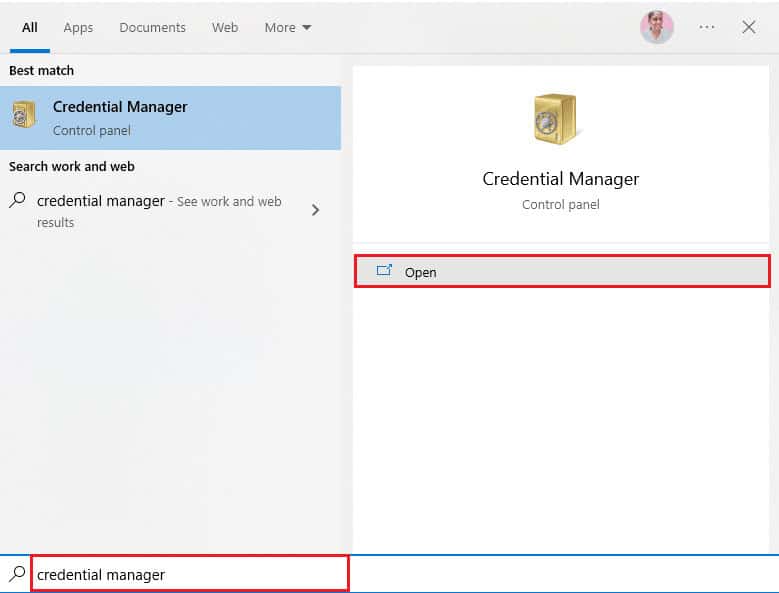 open Credential manager