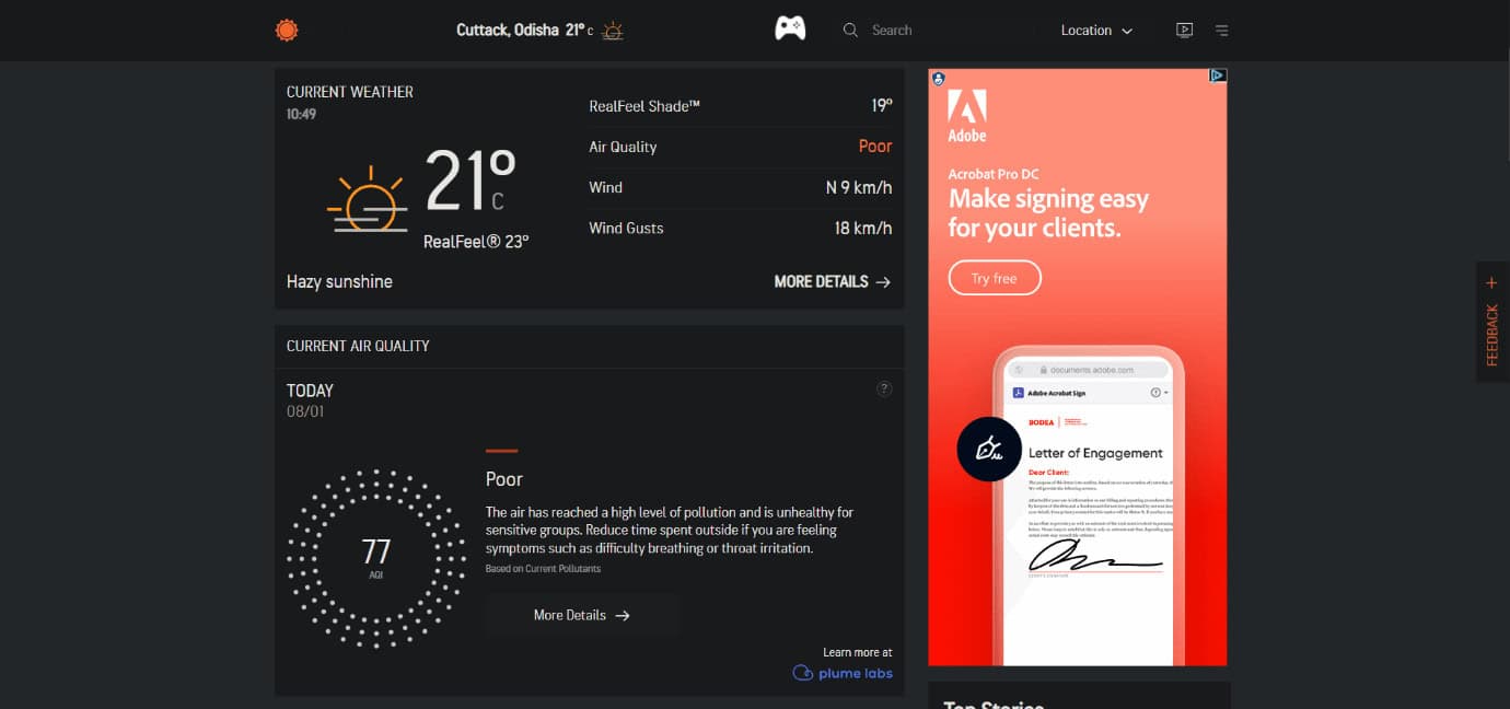 home page of official website of AccuWeather