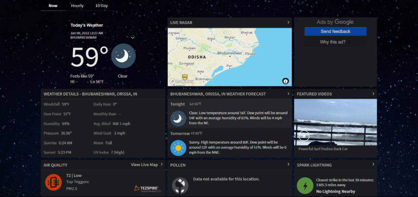 home page of WeatherBug official website