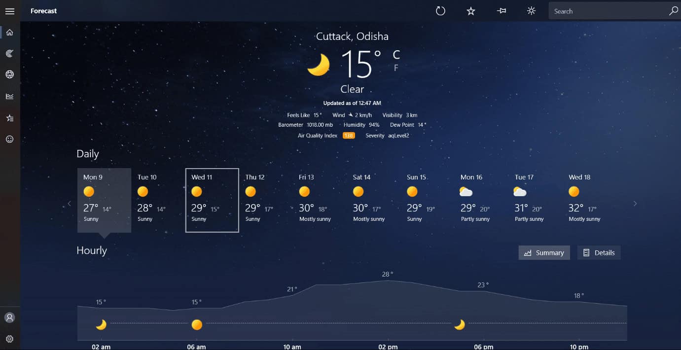 homepage of MSN weather app. 13 Best Weather Gadget for Windows 10