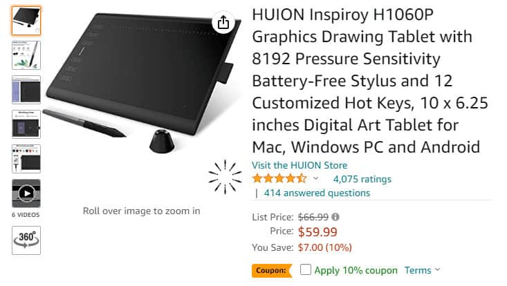 HUION New 1060 Plus Drawing Tablet. 29 Best Digital Note Taking Device