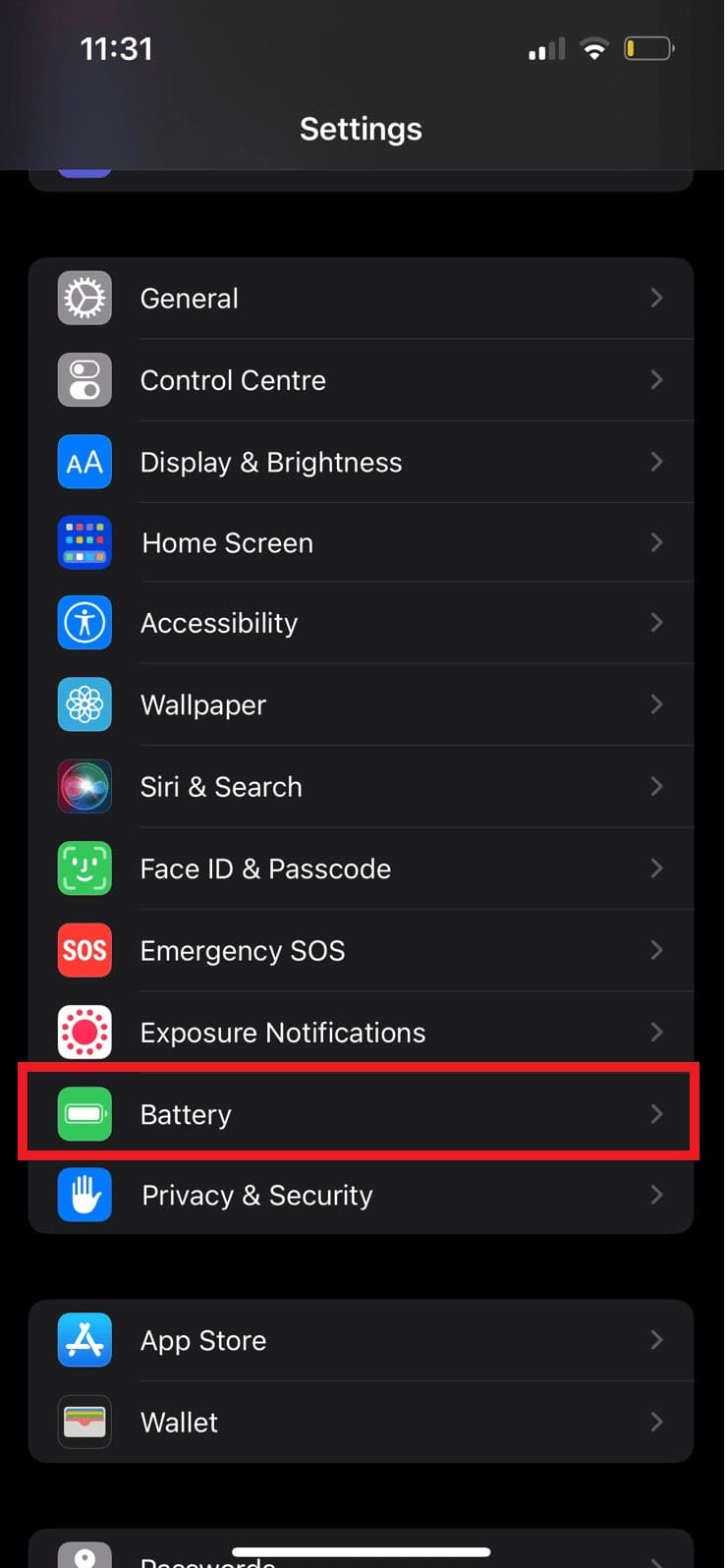 select Battery setting