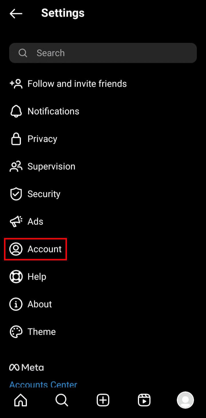 In Settings, tap on Account. | How to Delete Former Usernames on Instagram