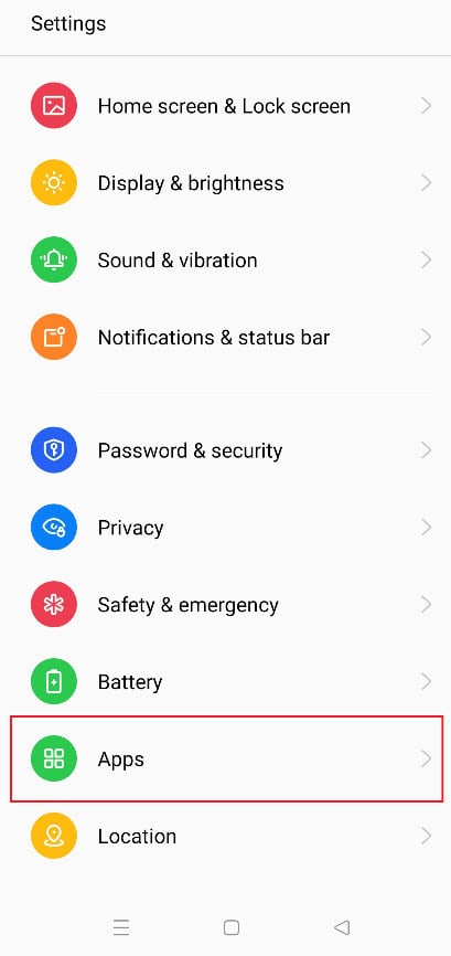 In the Settings Menu choose the Apps option