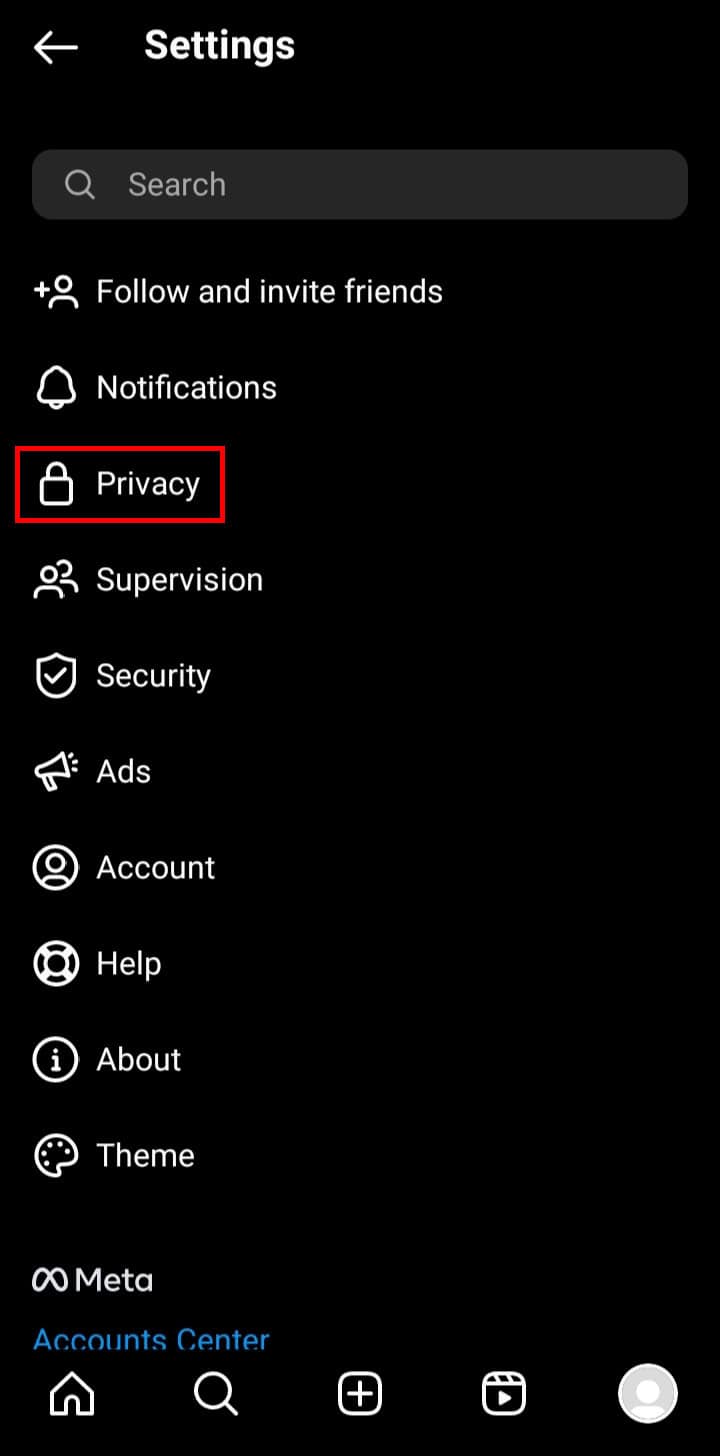 In the Settings section, tap on Privacy.