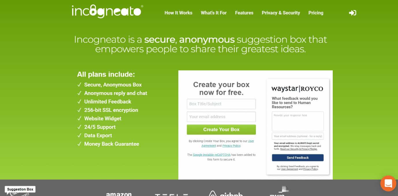 Incogneato Homepage | best free anonymous feedback tool online