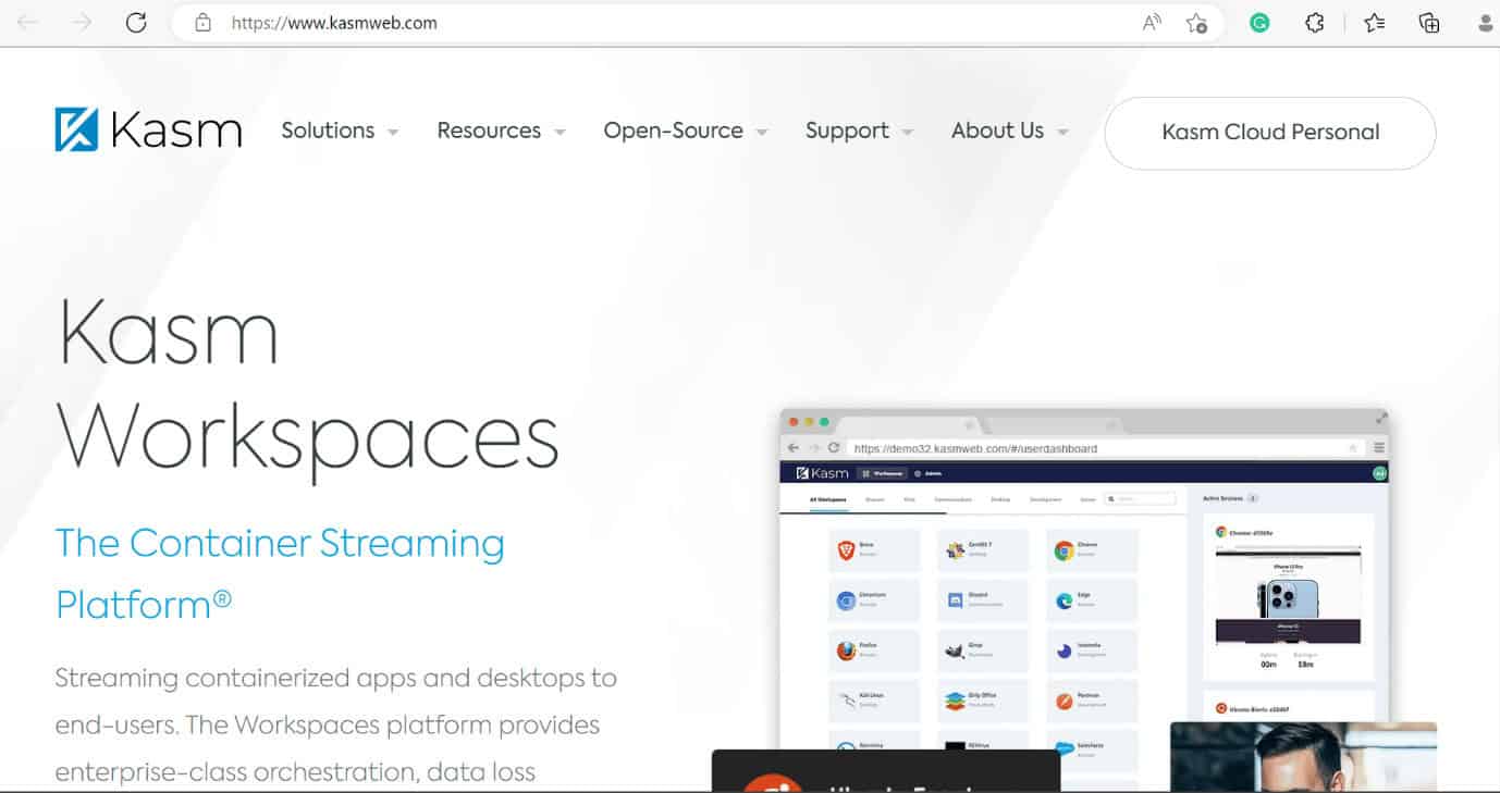 kasm webpage
