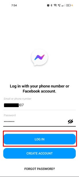 Log into your Messenger account using your phone number and newly created password. 