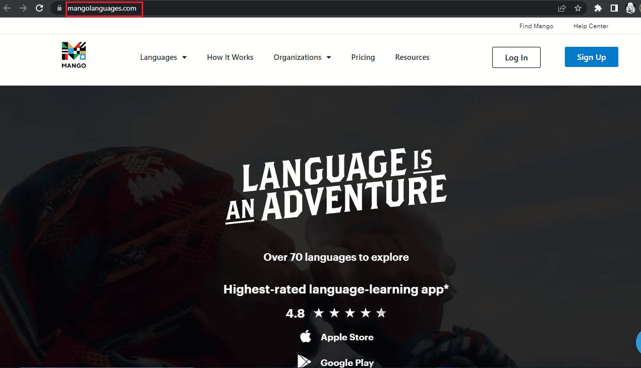 Mango Language homepage