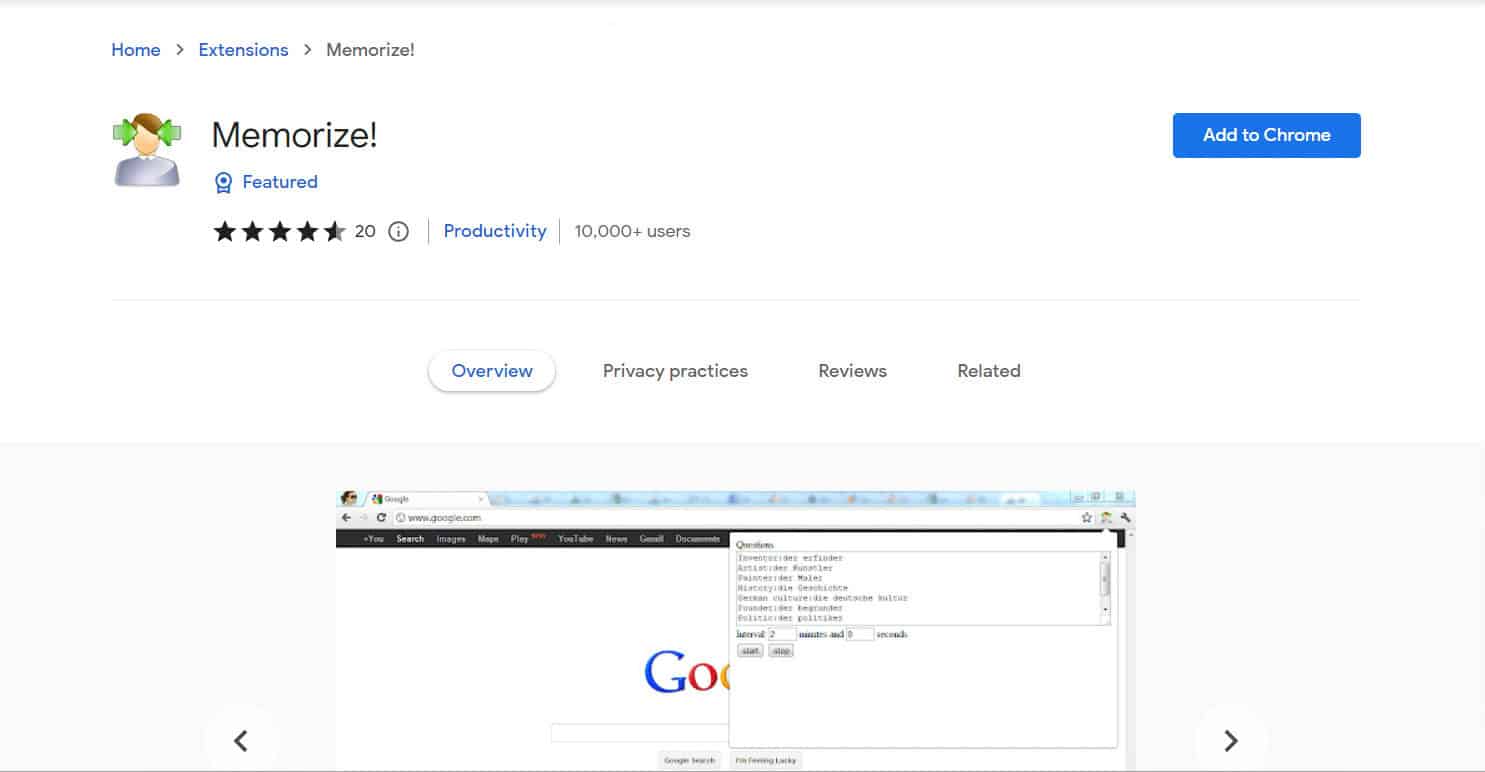 Memorize! | Best Chrome extensions for college students