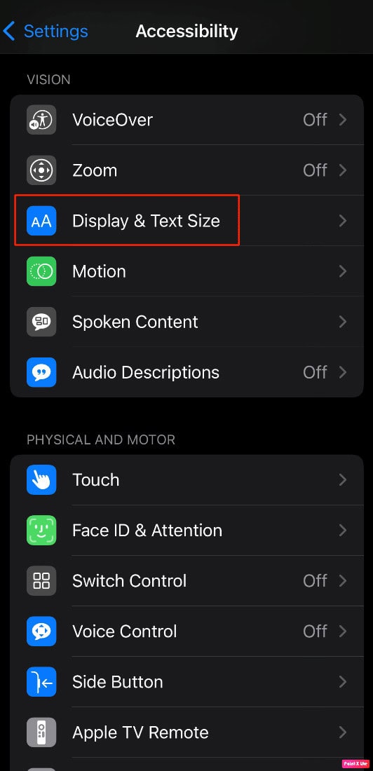 move to display and text size