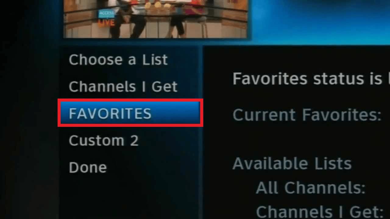 navigate to FAVORITES on directv