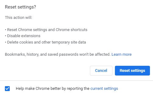 confirm the prompt by selecting Reset settings button. 10 Ways to Fix Google Chrome Error 0xc00000a5