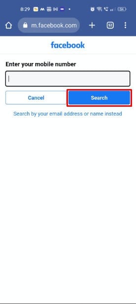 Now, Enter your phone number or email address associated with your Messenger account and tap on the Next button