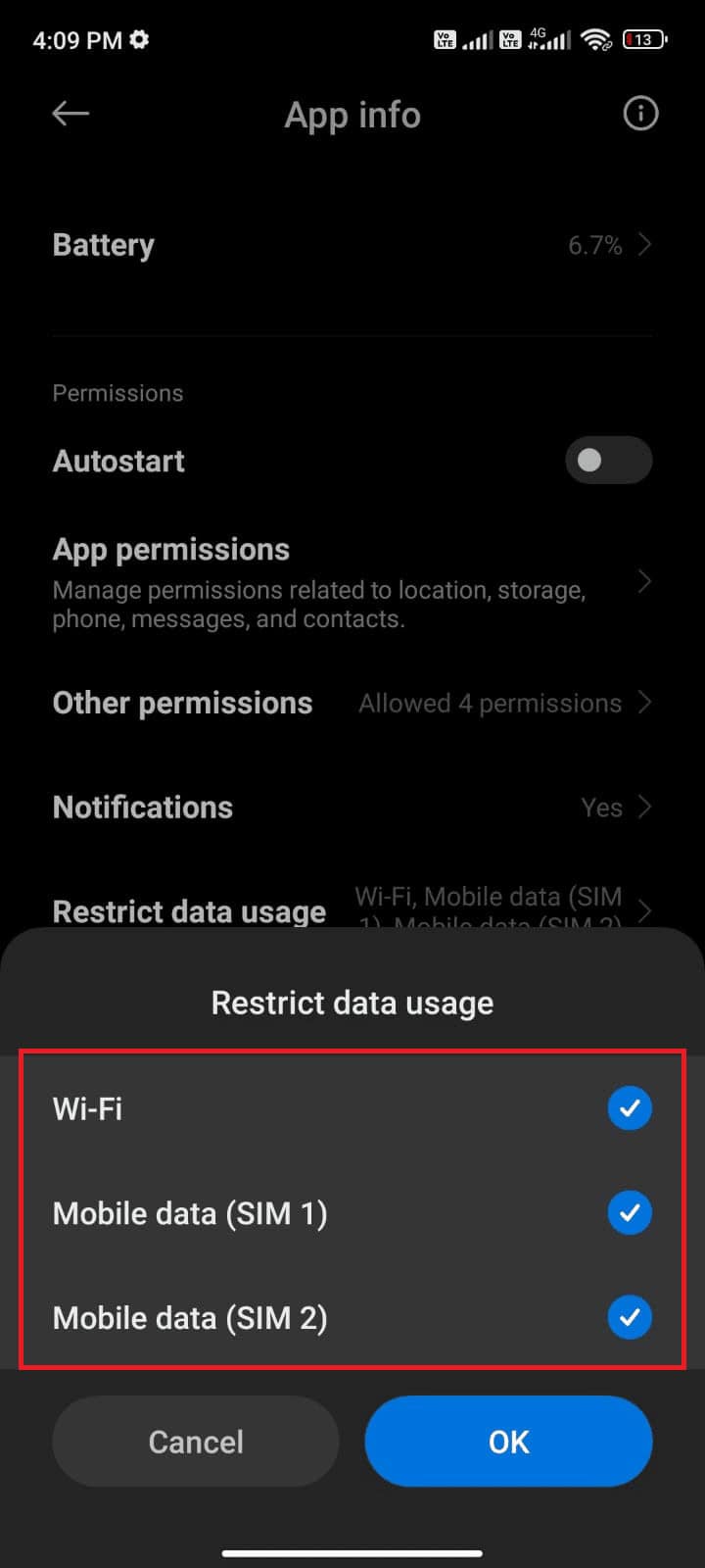make sure you have selected Wi-Fi and Mobile data and Mobile data if applicable