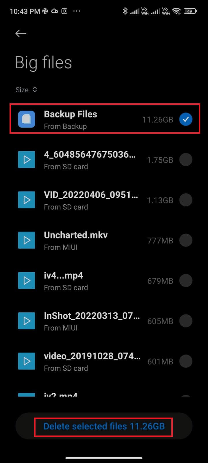 tap Delete selected files