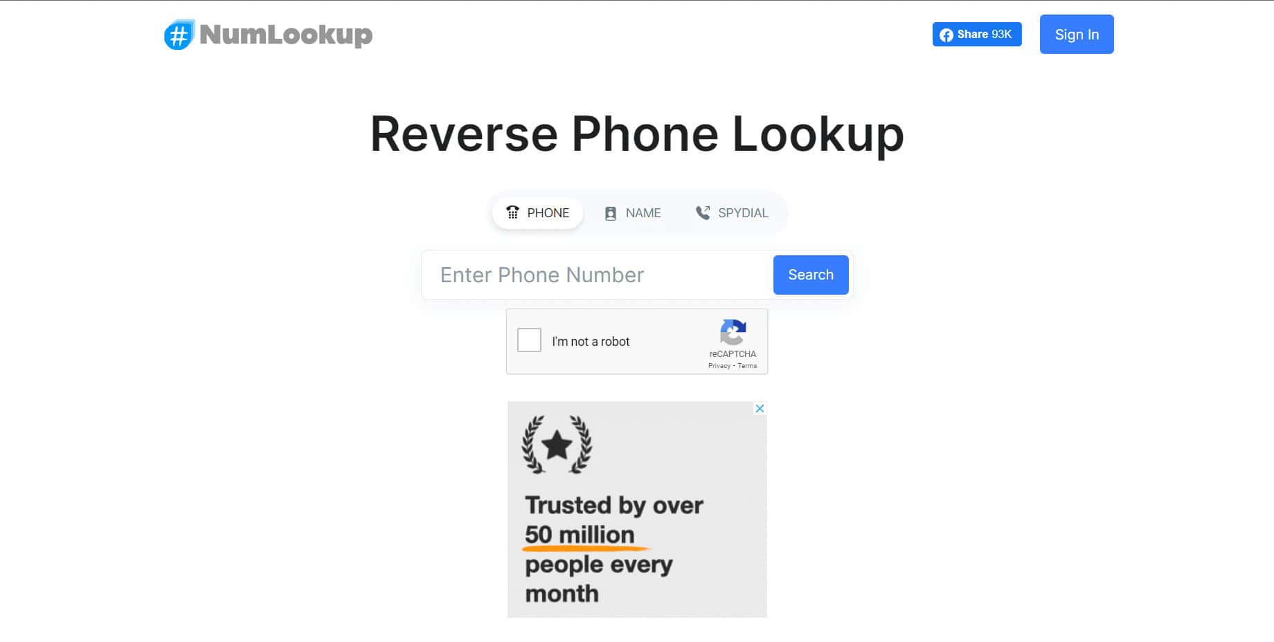 NumLookup Website 