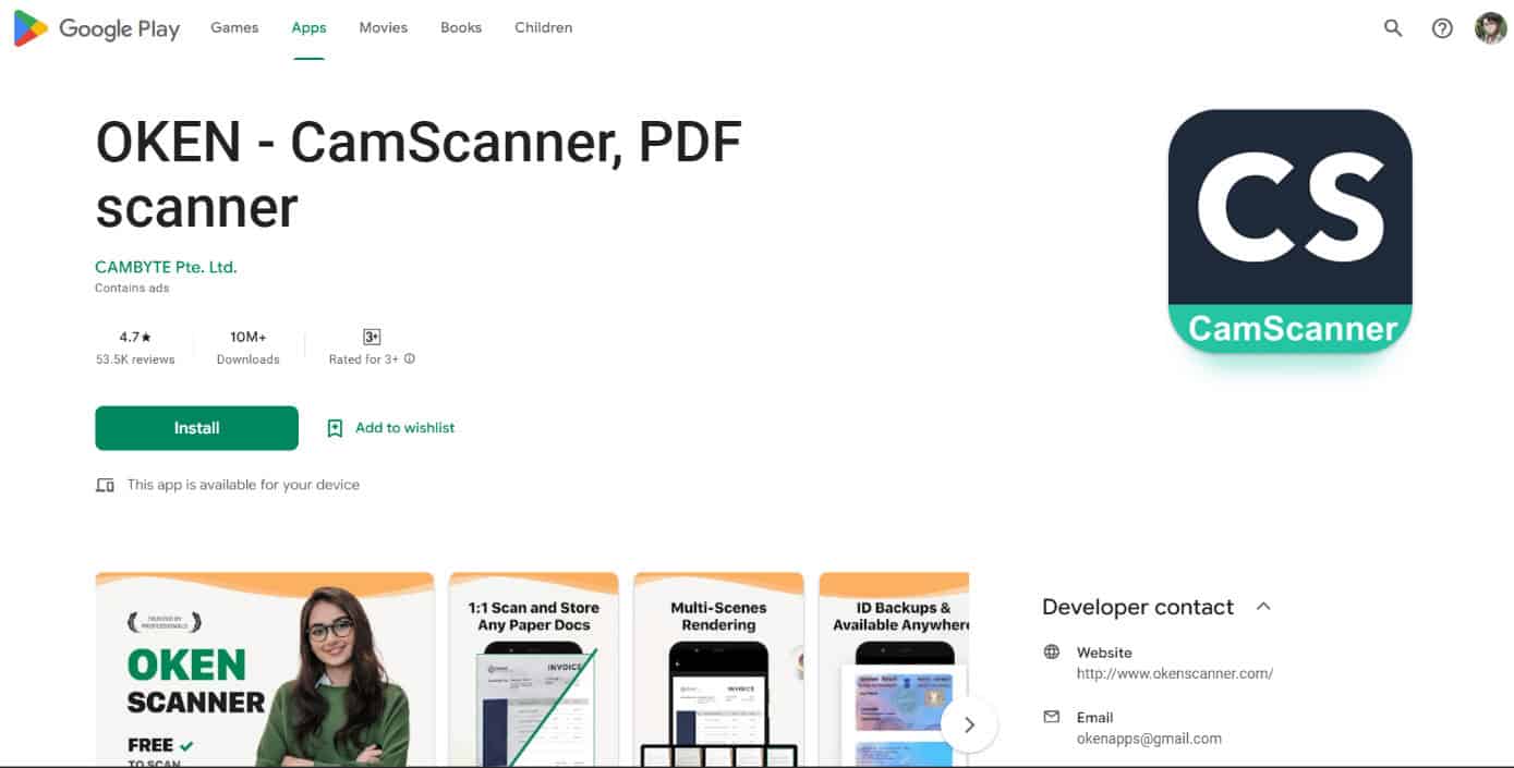 OKEN CamScanner in play store
