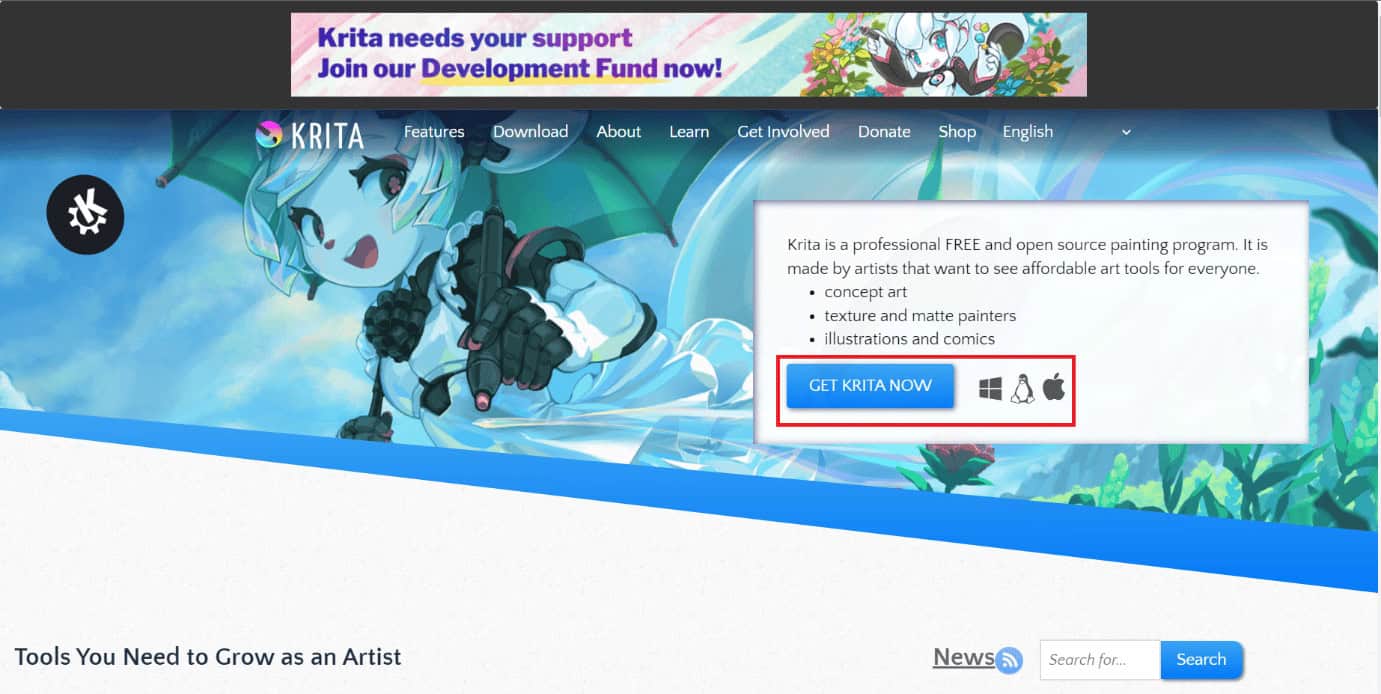 Open Kritaโs official website and click on GET KRITA NOW. Is Krita Good for Animation?