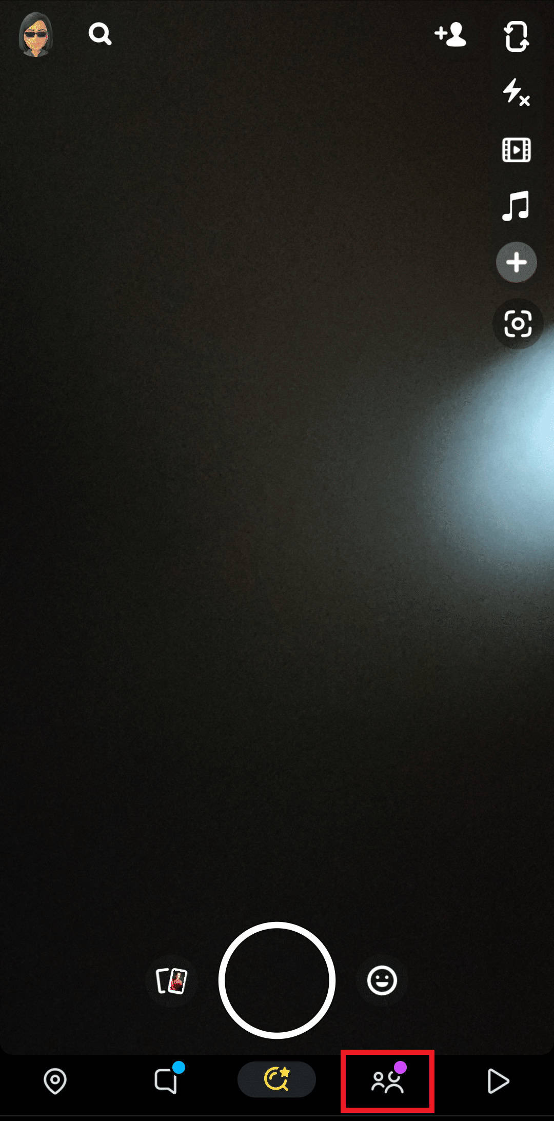 Open Snapchat and tap on Stories icon. 