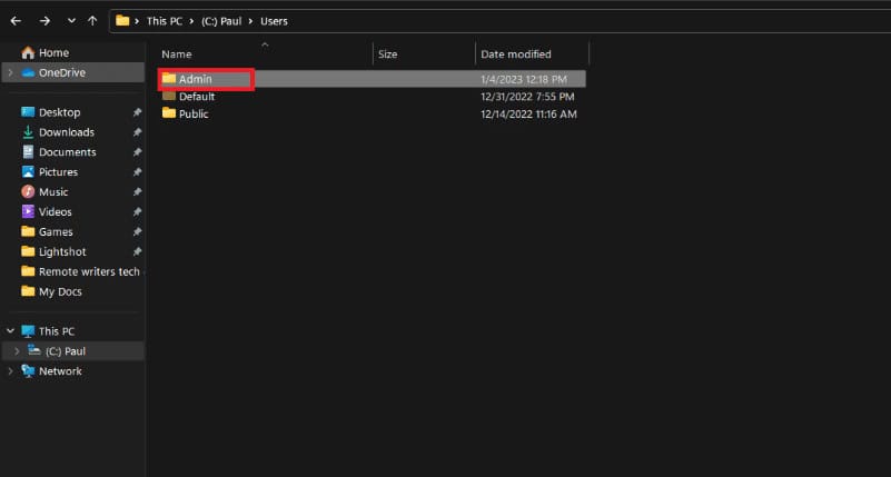Open the folder with the Windows username