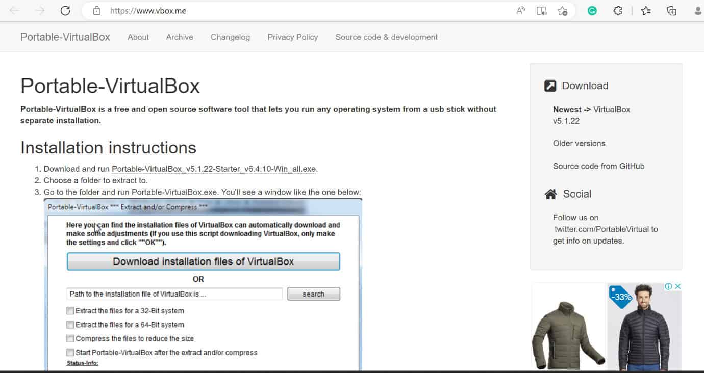 portable virtual box web page