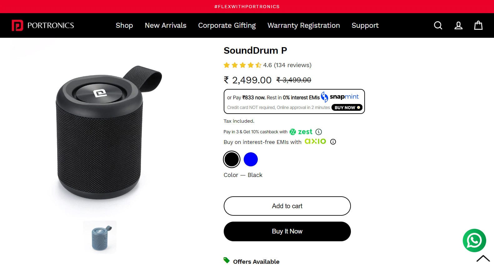 Portronics SoundDrum P. Best Bluetooth Speakers Under 5000