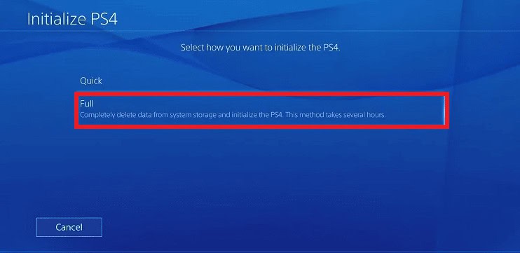 Press on Full once Select how you want to initialize the PS4 arises | HBO Max not working on PS4 or PS5