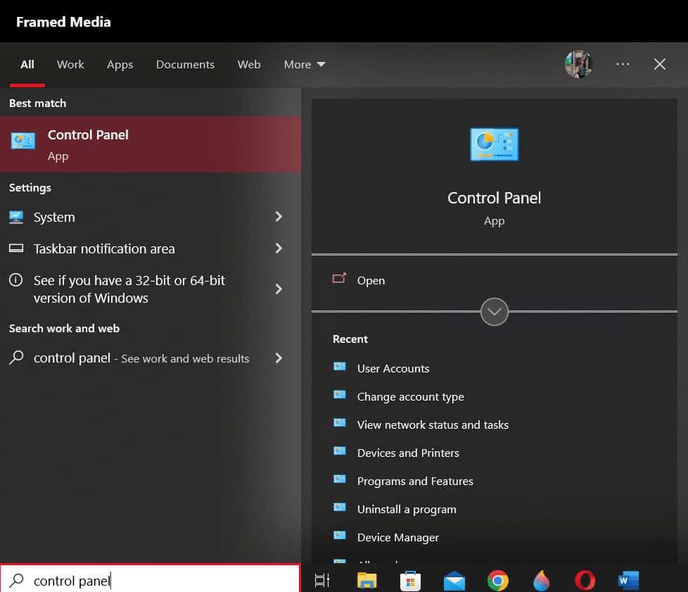 press windows key and search control panel