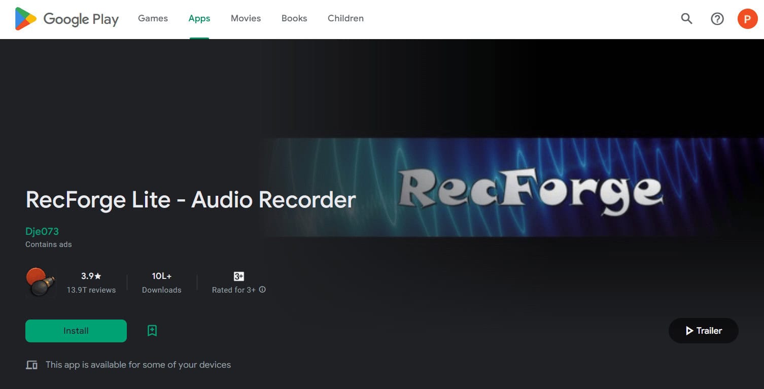 RecForge Lite – Audio Recorder playstore | best music recording app for android