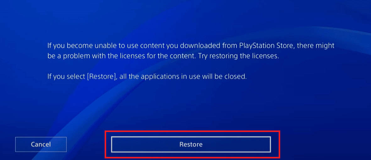 restore on PS4