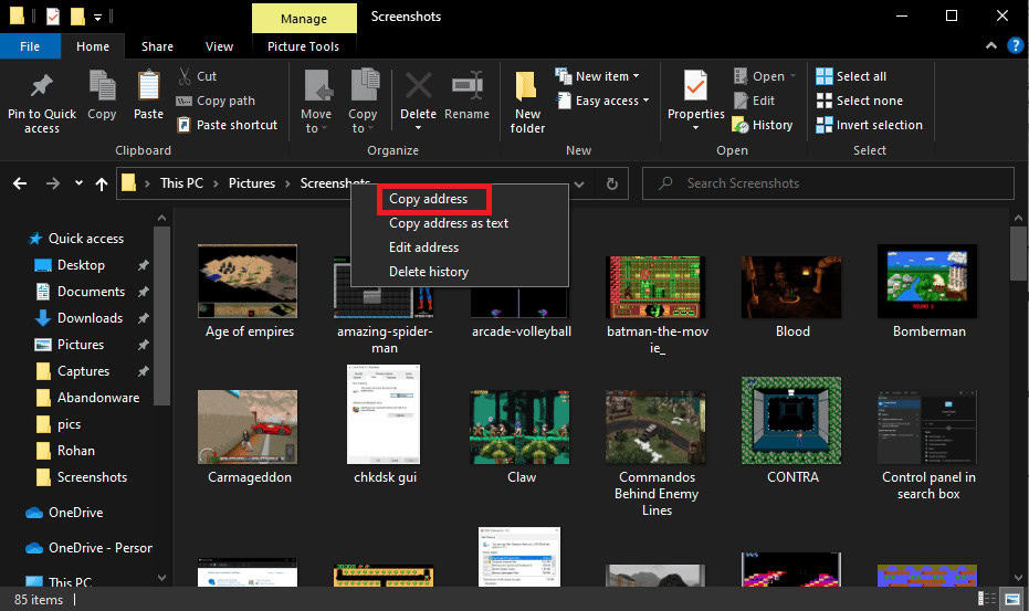 Right-click on the address bar of file explorer and click on copy address