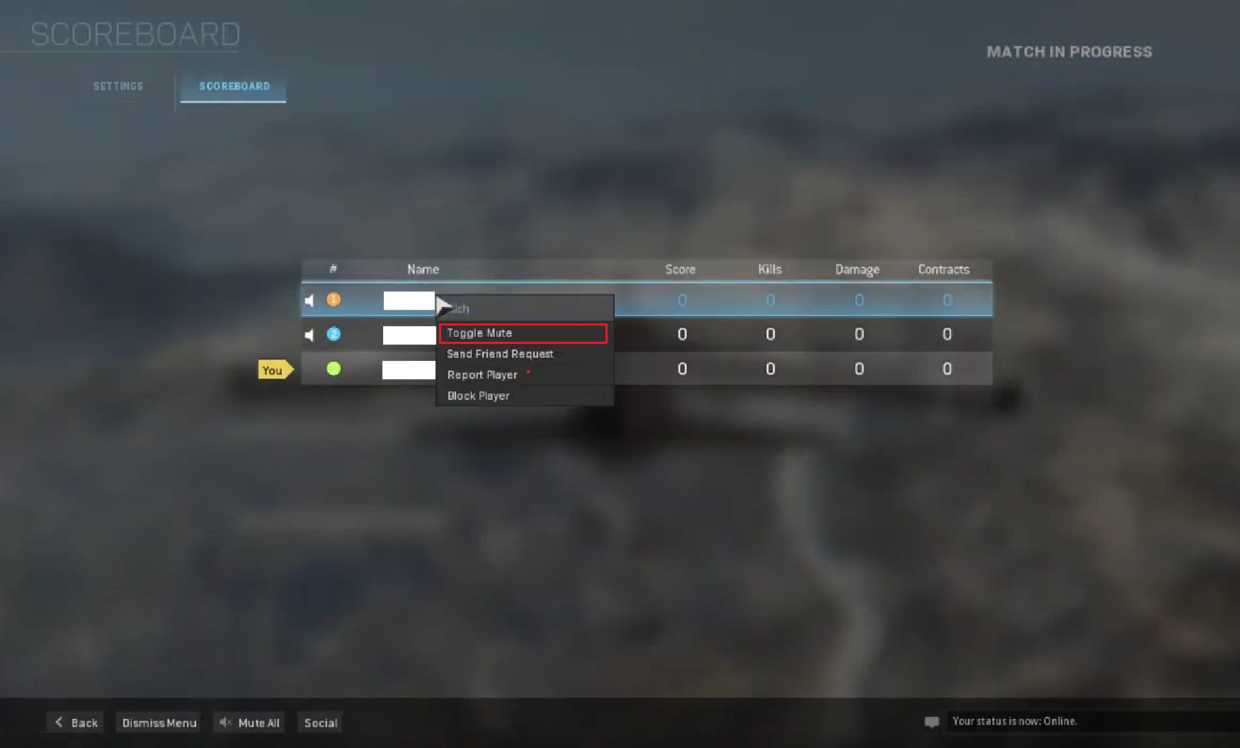 right-click on the desired player and click on the Toggle Mute or Toggle Unmute option