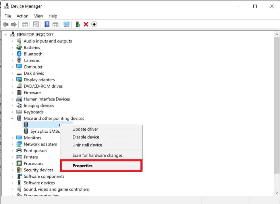 right click on the mouse and choose Properties from the menu
