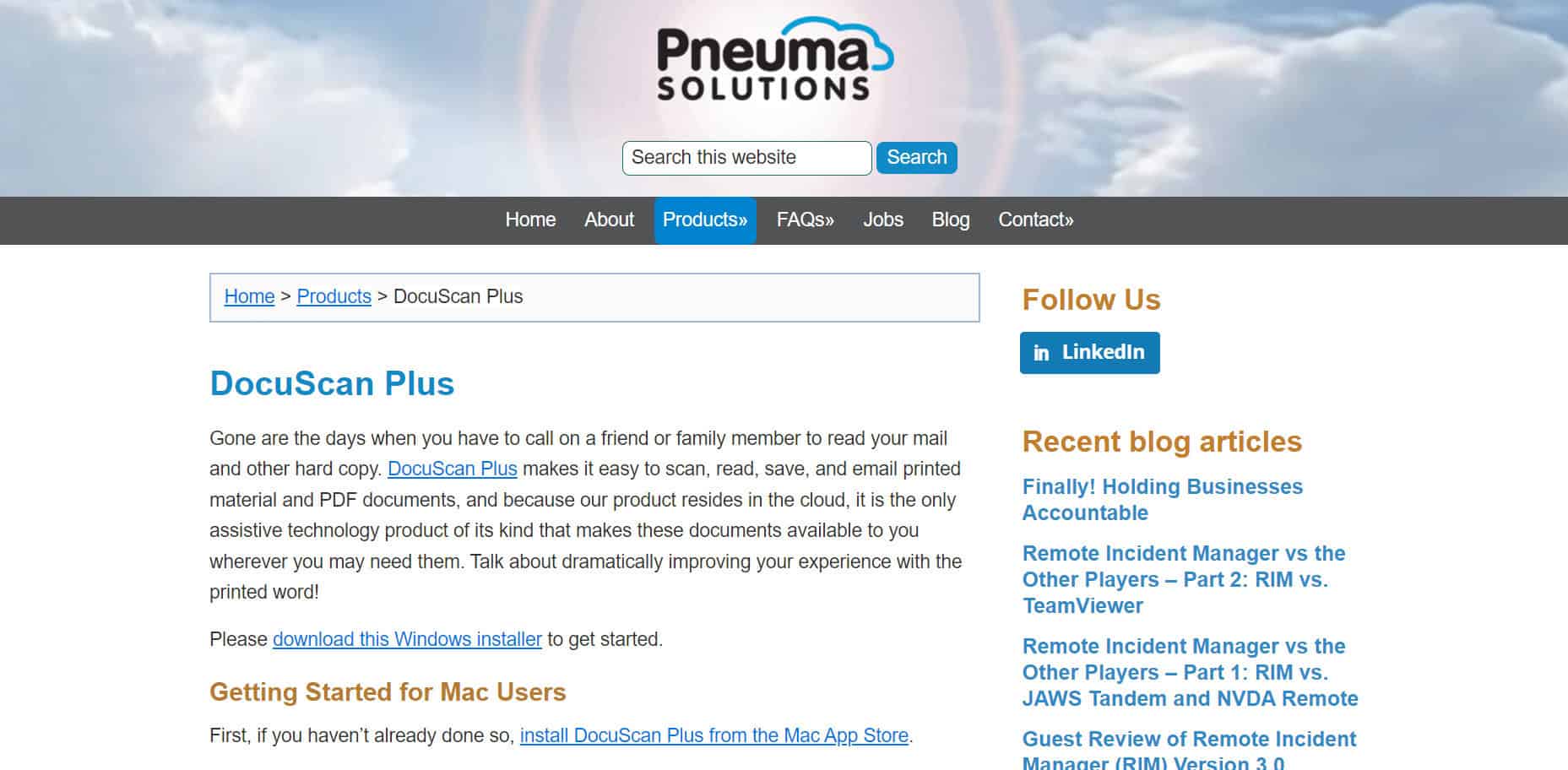DocuScan Plus webpage