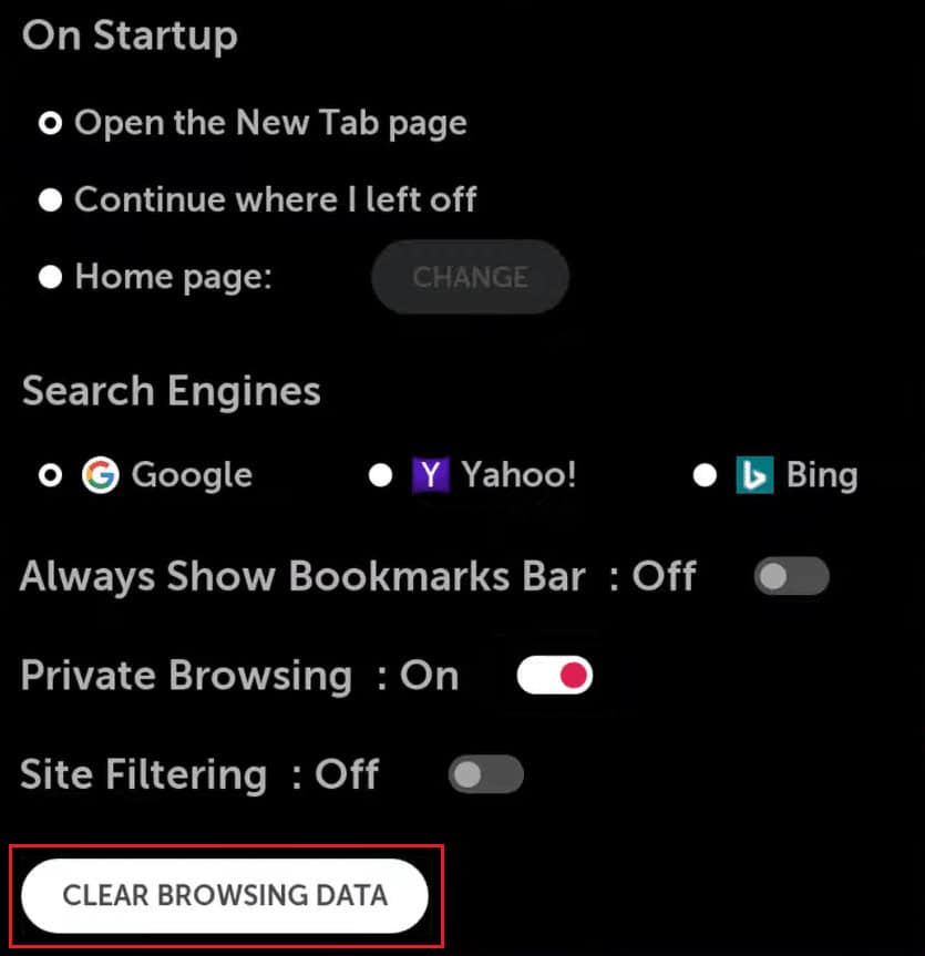 select&nbsp;CLEAR BROWSING DATA