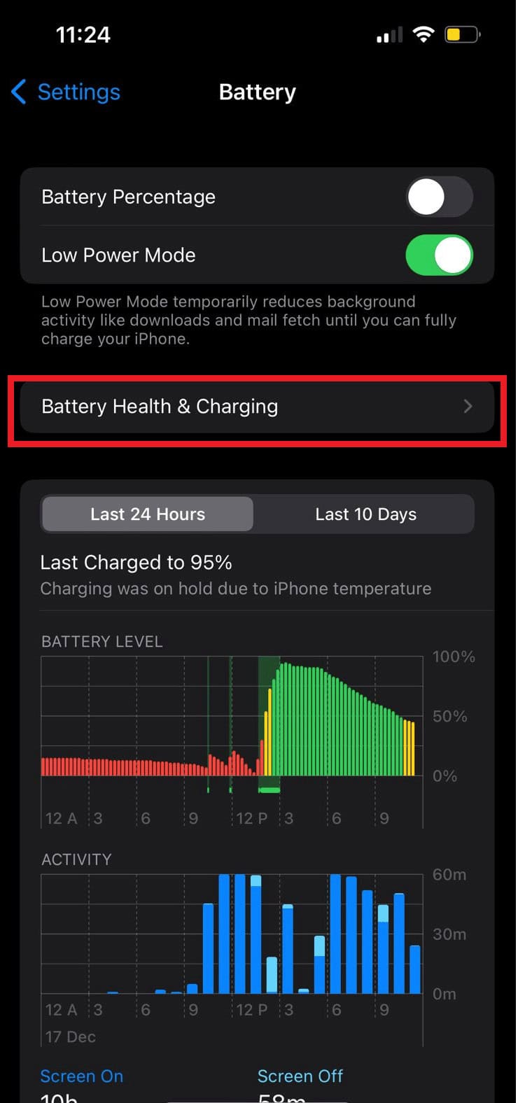 select Battery Health and Charging