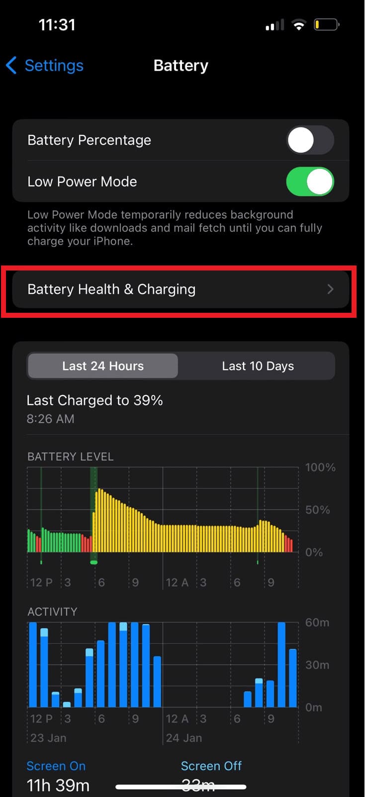 select Battery Health to open the next screen.
