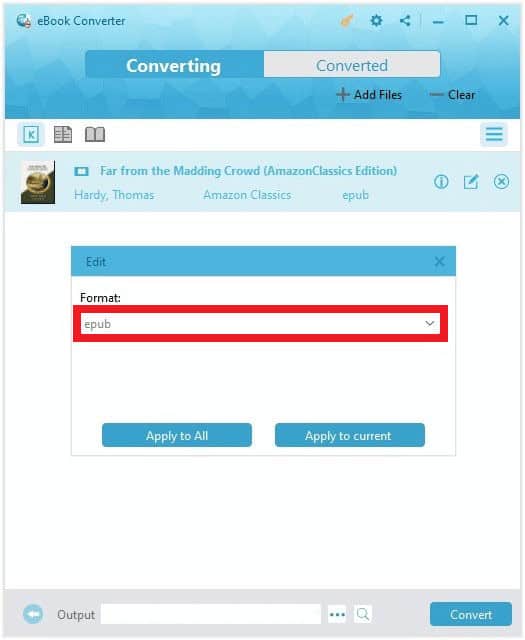select Format and click on Apply to All To use the same format for all files or Apply to current To use the format for a particular file only
