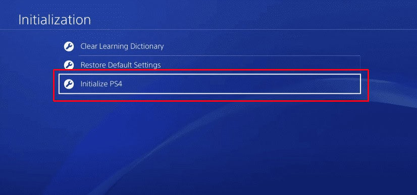 Select Initialize PS4 | How to reset PS4 without Controller