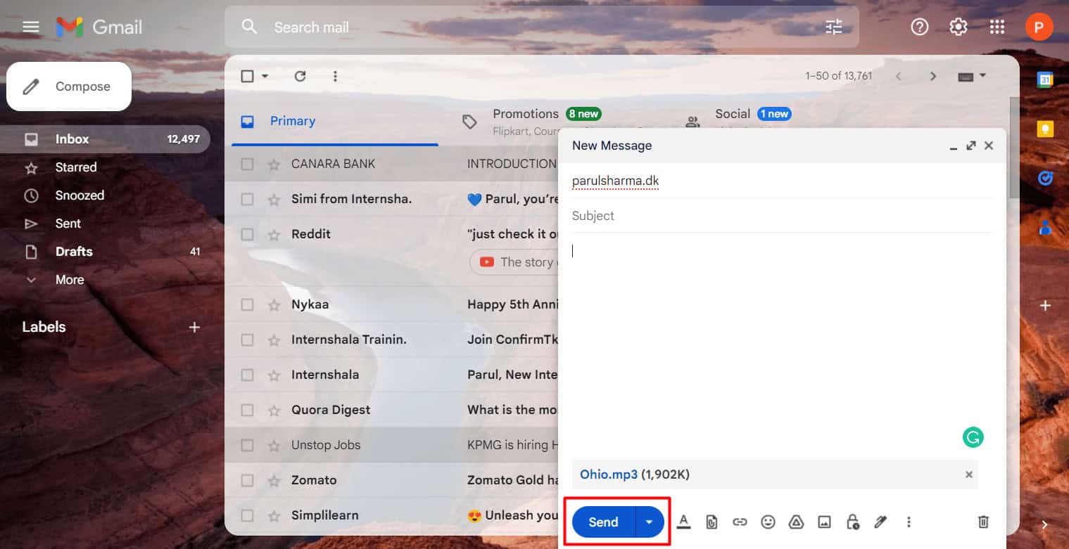 Select the downloaded mp3 file from your laptop click on Send | Spotify slow down songs